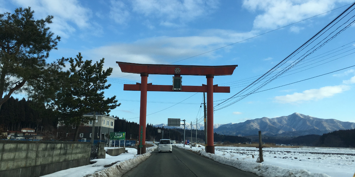 torii gate on way to mountains